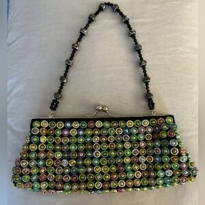 Multicolor Beaded Clutch Kisslock Hand Evening Bag NWOT